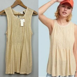 NWT Anthropologie Akemi + Kin Pintucked Top Sz M Gold/Orange Stripe